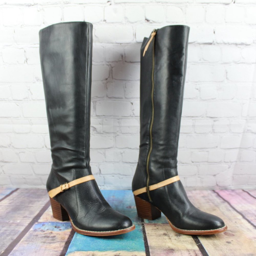 Schuler & Sons Philadelphia Black Leather Tall Zip Heeled Boots 7.5 M - Picture 3 of 11